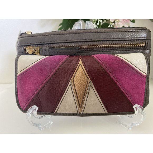 Fossil Karli Clutch Wristlet Wallet Bag Geometric Print‎ Leather Mod Vintage NWT - Picture 1 of 16